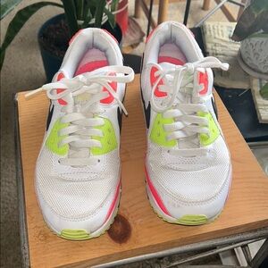 Nike White and Green Athletic Shoes with Mesh Upper